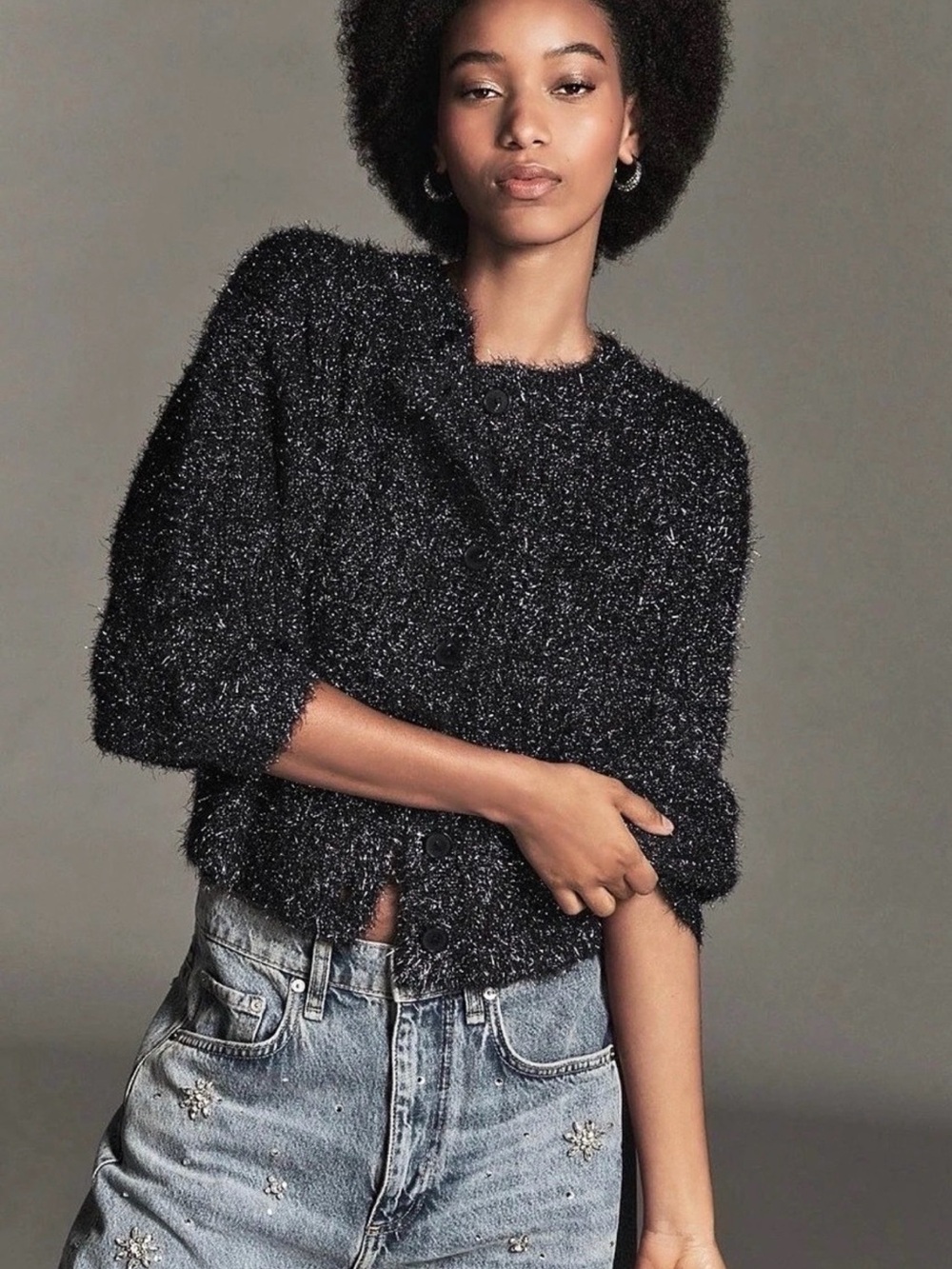 Nwt pilcro tinsel Black Fuzzy cardigan Sweater